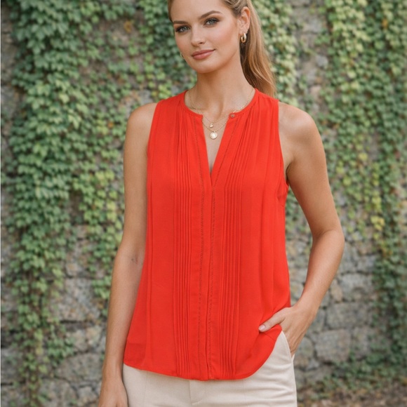 Diane Von Furstenberg Tops - DIANE VON FURSTENBERG Crepe Slice Sleeveless Poppy Colored Top, 0